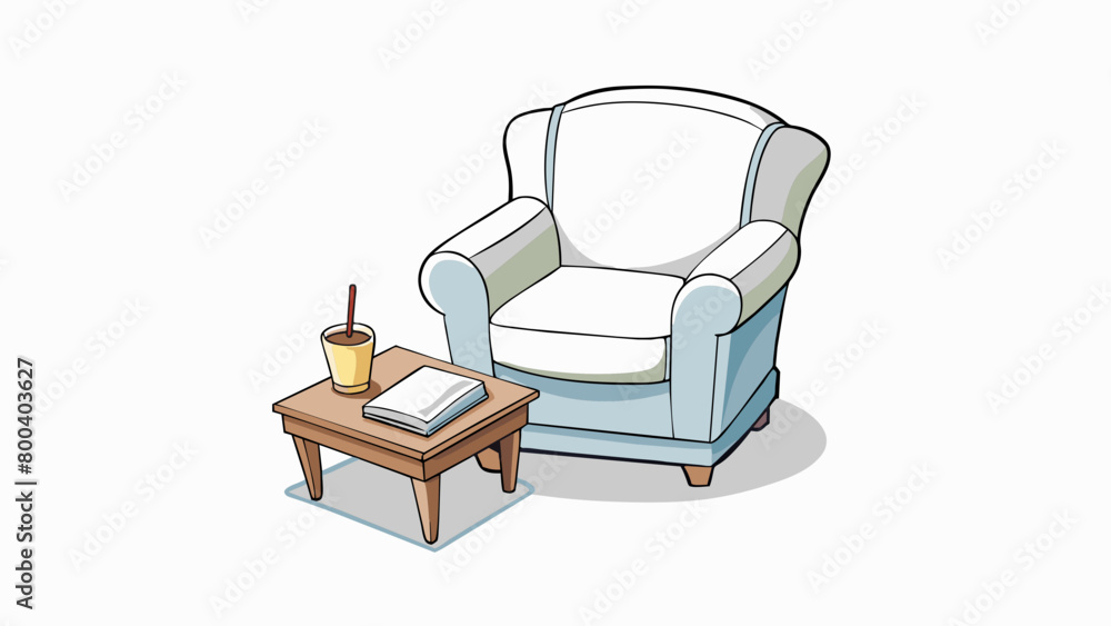 Poster A comfortable armchair with a notepad and pen on a side table representing the thes role in providing a safe and comfortable space for clients to. Cartoon Vector.