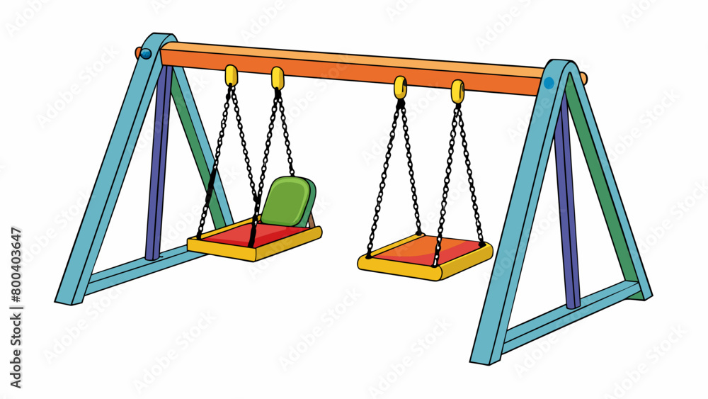 Wall mural a colorful swing set with two plastic seats attached to a metal frame with chains. the seats have a 