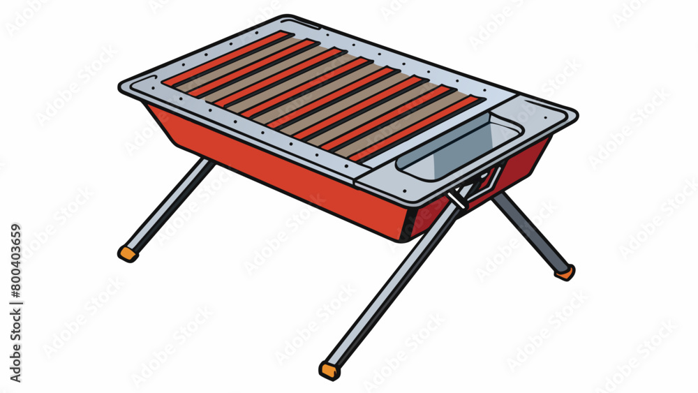 Poster a compact foldable grill made of stainless steel that easily fits into a backpack. it has adjustable