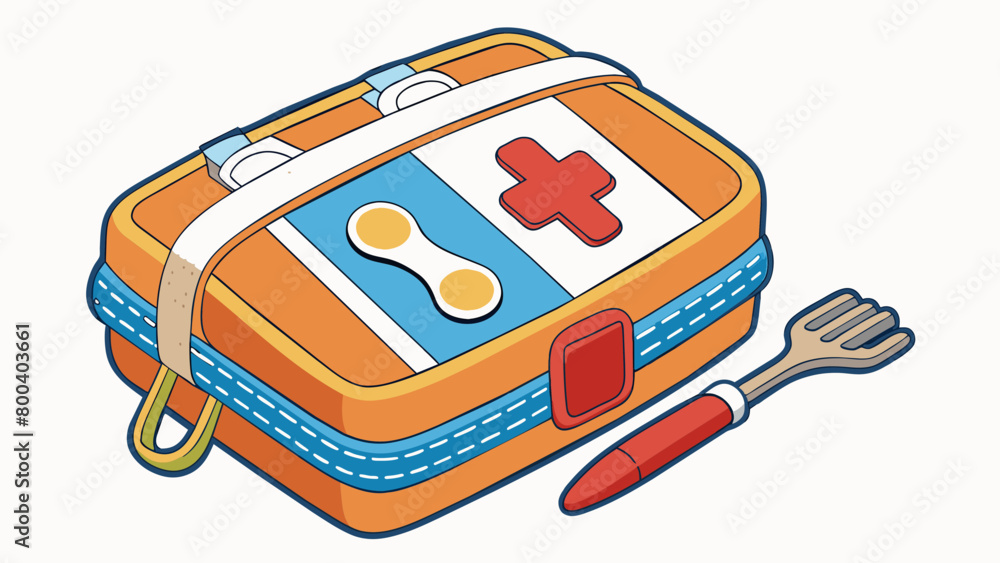 Poster a compact case shaped like a hand with a zipper closure filled with an emergency blanket scissors sa