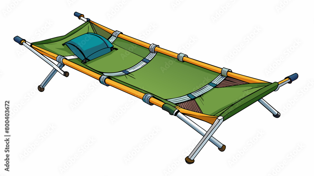 Poster a compact backpacking camping cot made of lightweight yet sy nylon material. the cot features a uniq