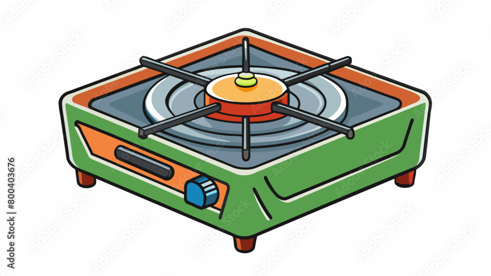 Poster a compact foldable camp stove with a single burner. its sleek design allows for easy storage and tra