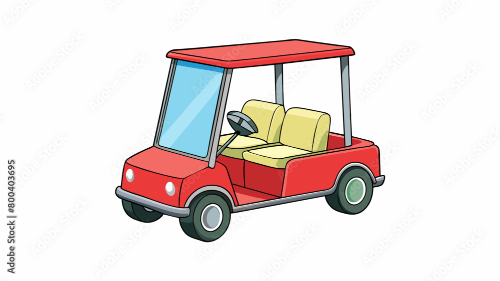 Poster a compact openair car with a steering wheel and pedals designed specifically for use on golf courses