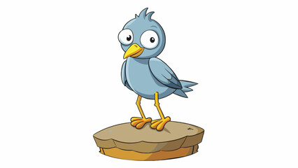A comicallooking bird balancing on a rocky cliff its round body and short legs making it appear a bit clumsy yet still elegant.  on white. Cartoon Vector. - obrazy, fototapety, plakaty