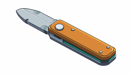 A compact folding knife with a compact blade that can be locked in place when open providing precision and control for various tasks such as slicing. Cartoon Vector.