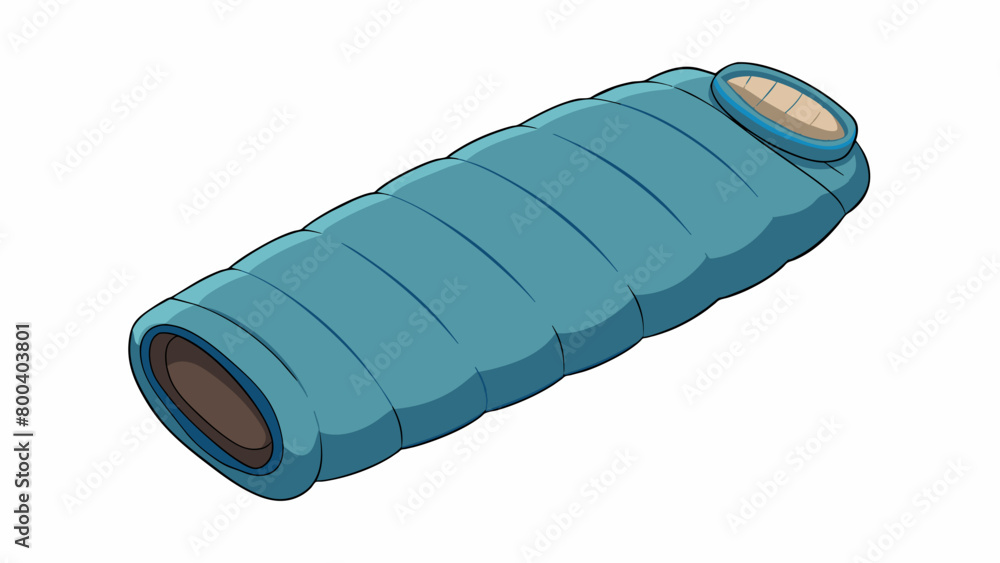 Aufkleber A cozy rectangular sleeping bag with a plush flannel lining and a durable polyester shell. It features a fulllength zipper and a hood for added warmth. Cartoon Vector.
