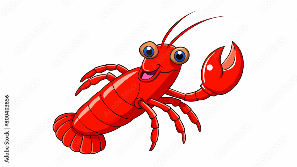 Poster A creature resembling a miniature lobster with a slender segmented body and vibrant red stripes. Its small translucent tail curls up behind it while. Cartoon Vector.