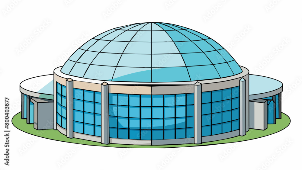 Poster a cylindrical structure with a domeshaped roof boasting large transparent panels that allow natural 