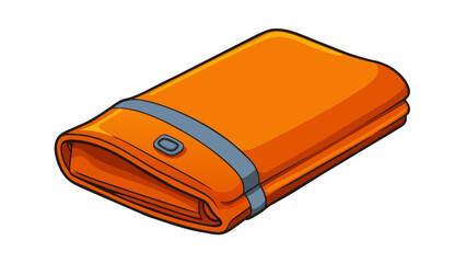 A compact waterproof blanket with a bright orange color that can be easily spotted in the wilderness. It is intended for use during emergency. Cartoon Vector. - obrazy, fototapety, plakaty