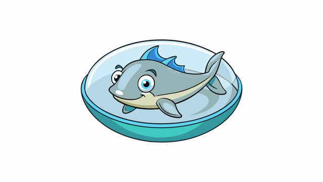 A curious and friendly sea creature swimming in a circular motion exhibiting its greyishblue streamlined body and sharp pointed flippers through the. Cartoon Vector.