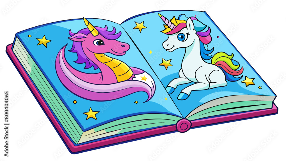 Poster A fantasythemed coloring book featuring mythical creatures such as dragons unicorns and centaurs. The pages are glossy and smooth ideal for using gel. Cartoon Vector.