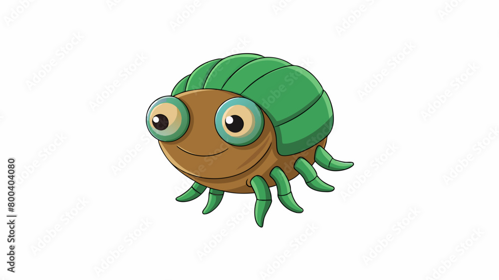 Aufkleber A fistsized brownishgreen ocean creature with a smooth ovalshaped shell and six tiny legs. Its front appendages are long and thin resembling arms. . Cartoon Vector.