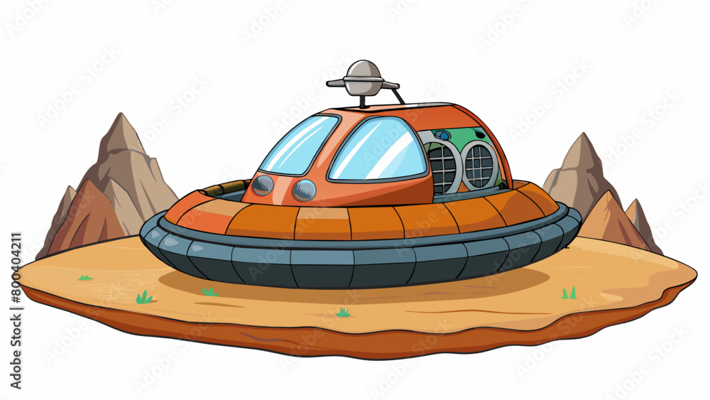 Poster a futuristiclooking hovercraft zooms over a desert landscape its aerodynamic shape and advanced tech