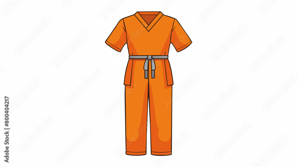 Poster A genderneutral set of scrubs in a vibrant orange color made from soft and stretchy material for comfortable playtime. The top has a mock wrap design. Cartoon Vector.