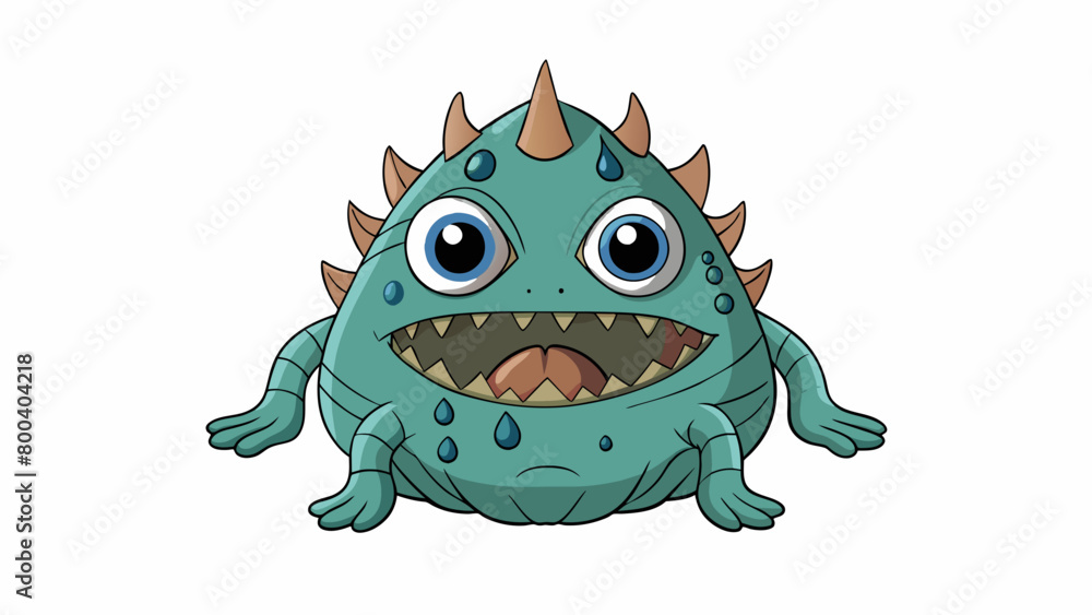 Poster a giant bulbous creature with a triangular head and beady black eyes. its body is mottled with dark 