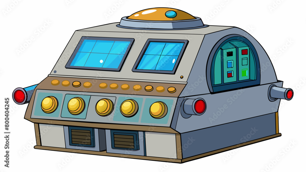 Poster A giant futuristiclooking machine with multiple lenses and a control panel filled with buttons and dials. Used by space agencies to capture and. Cartoon Vector.