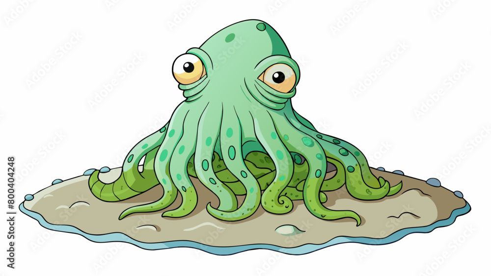 Poster a giant squidlike creature with a body the size of a small island. its thick rubbery skin is covered