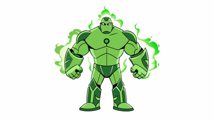 Obraz premium A giant figure made entirely of glowing green energy constantly pulsing and crackling with power. Its silhouette shifts and warps as if struggling to. Cartoon Vector.