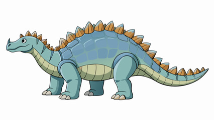 Fototapeta premium A giant creature resembling a dinosaur with a long neck and a thick armored shell that can weigh over 1500 pounds. Its scaly skin is a deep shade of. Cartoon Vector.