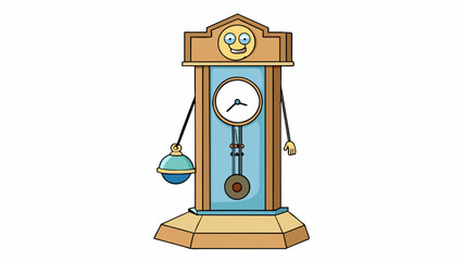 A grandfather clock features a long pendulum suspended in front of a weightdriven mechanism. As the weight slowly lowers the pendulums swing slows and. Cartoon Vector.