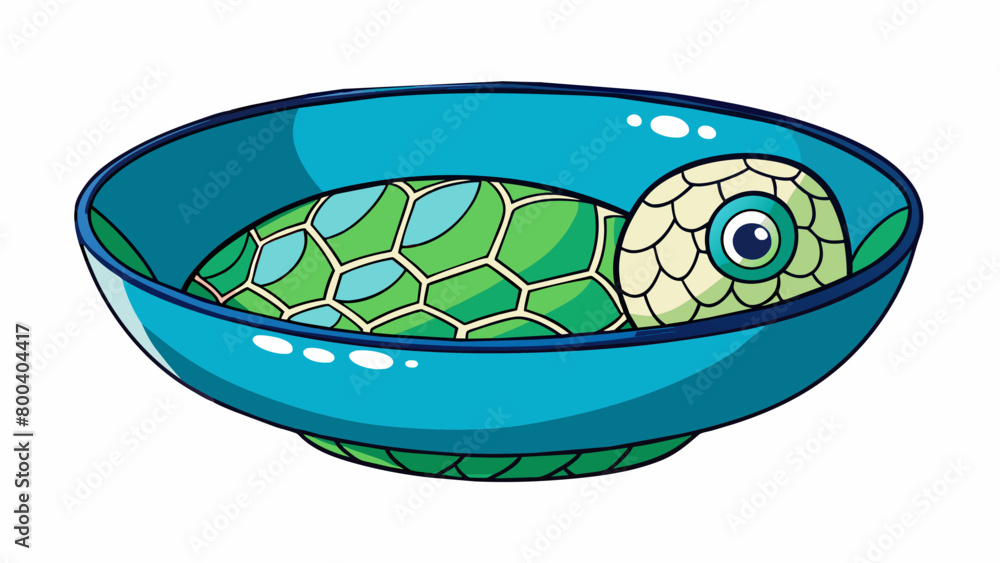 Poster a handpainted ceramic bowl with a turtle design on the inside. the turtles shell is curved to fit th