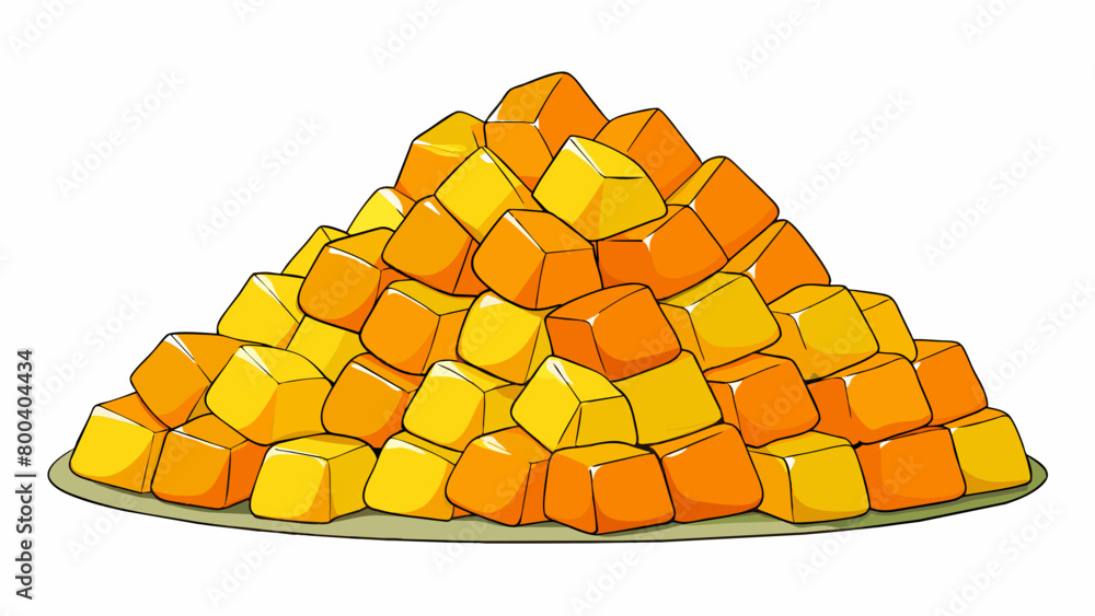 Poster A heap of diced fruit piled on top of each other each one coated in a thin layer of thick translucent syrup. The fruit is arranged in a random fashion. Cartoon Vector.