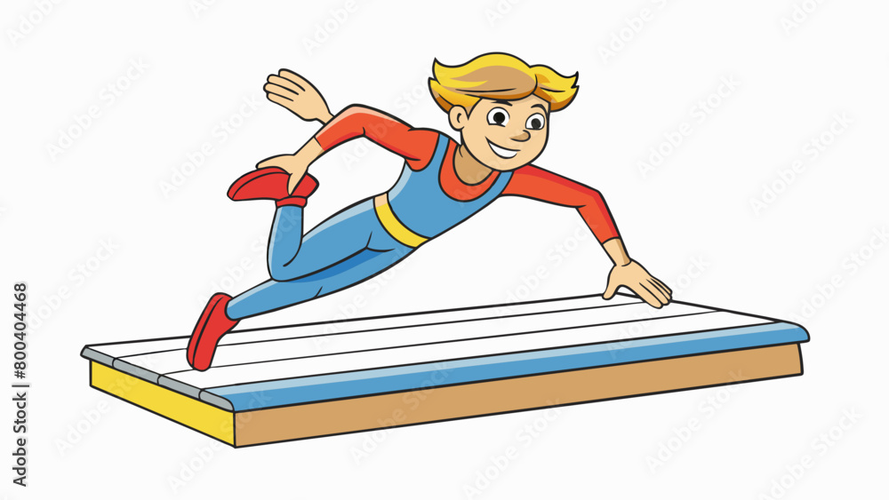 Poster a gymnast leaps through the air on a vault their body perfectly aligned as they exee a flawless land