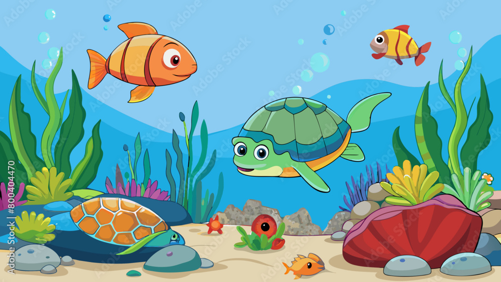Poster a haven for curious critters brightly colored fish with long pointy snouts swim playfully around lar
