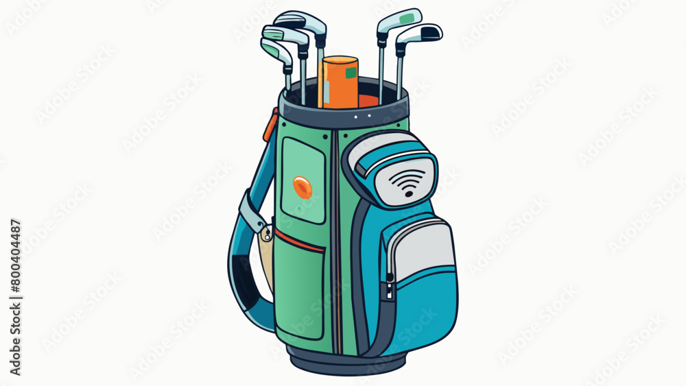 Poster A highend professionalgrade bag that includes a builtin GPS system for tracking distances and a Bluetooth speaker for playing music on the course. The. Cartoon Vector.