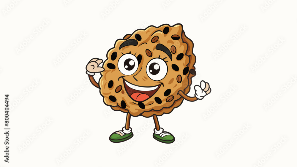 Poster A hearty grainfilled snack with a rustic appearance. It is made with oats nuts and dried fruit and has a hearty nutty flavor with a touch of cinnamon.. Cartoon Vector.