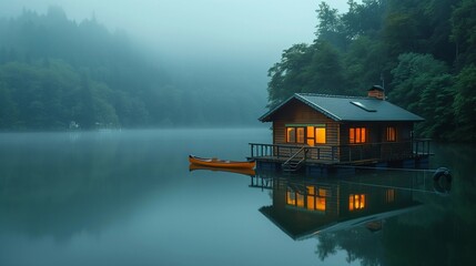 Fototapeta premium Serene Lakeside Haven, generative ai