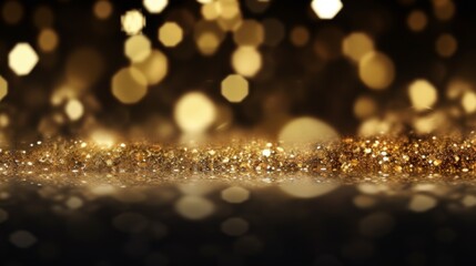 An elegant, abstract image capturing the essence of bokeh effect with sparkling golden lights against a dark, out-of-focus backdrop