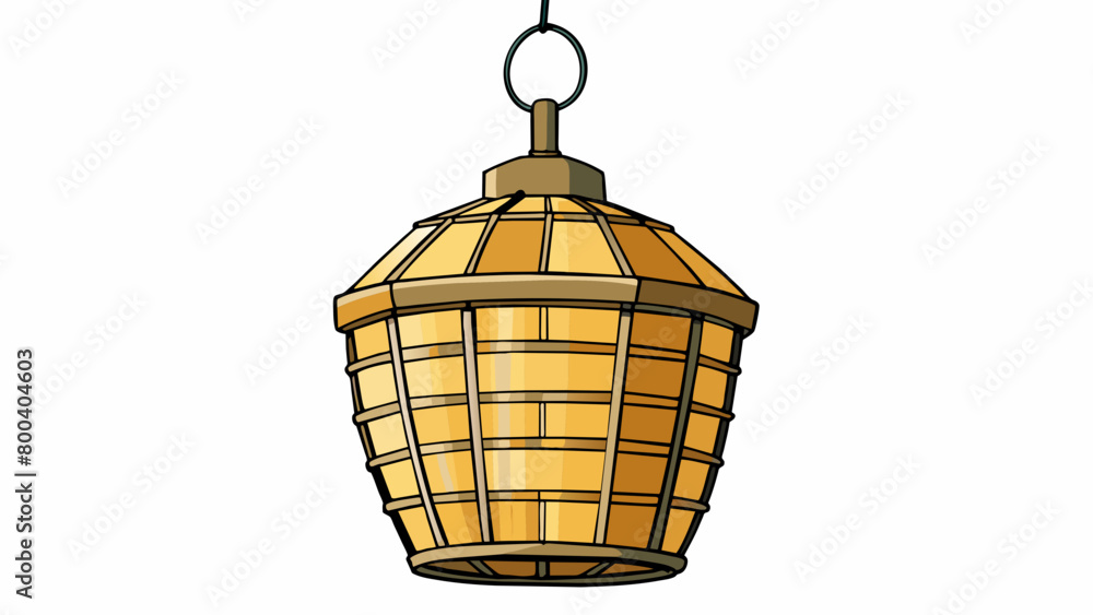 Poster A lantern made of woven wicker its sides slightly frayed from years of use. It hangs from the ceiling of a cozy cabin casting a soft light as its. Cartoon Vector.