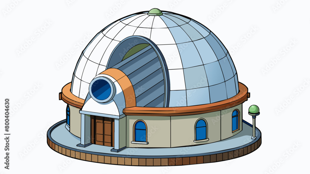 Poster A large domeshaped structure with a circular opening at the top housing a powerful telescope. The dome can rotate to different positions allowing the. Cartoon Vector.