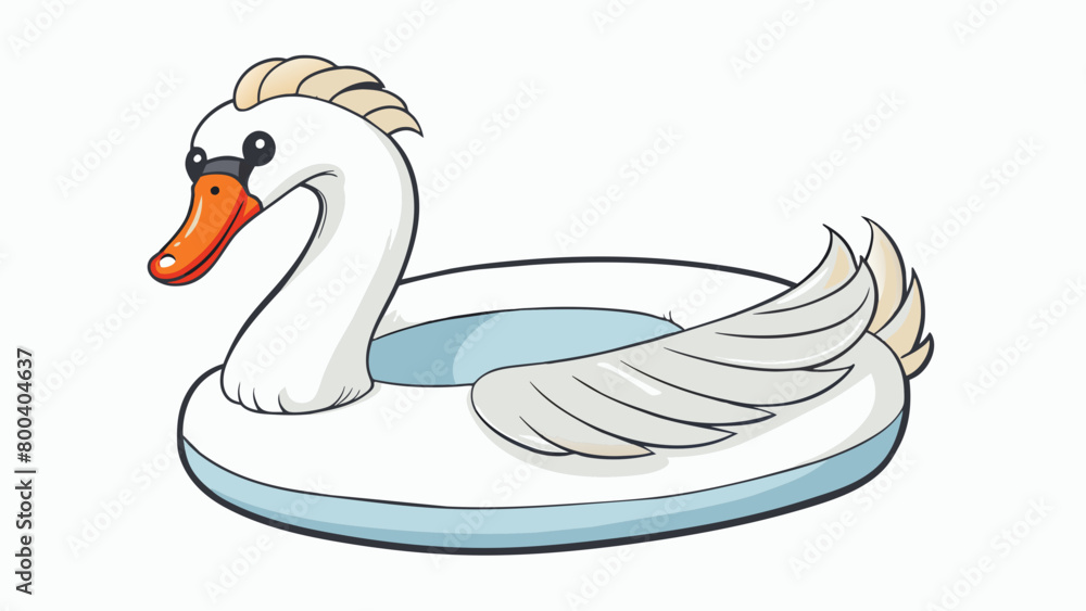 Poster a large inflatable swan floatie with a long graceful neck. its white body is covered in fluffy feath