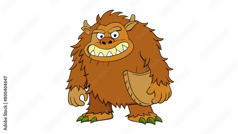 Poster a large menacing creature stood before me its skin covered in thick matted fur and its sharp crooked