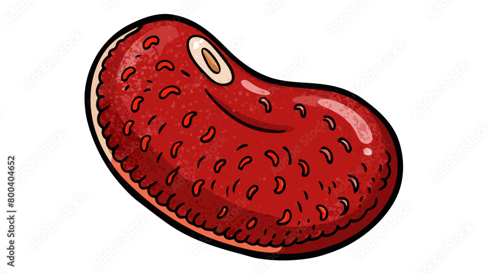 Poster a large kidneyshaped bean with a rough textured skin and a deep red hue. it has a dense meaty textur