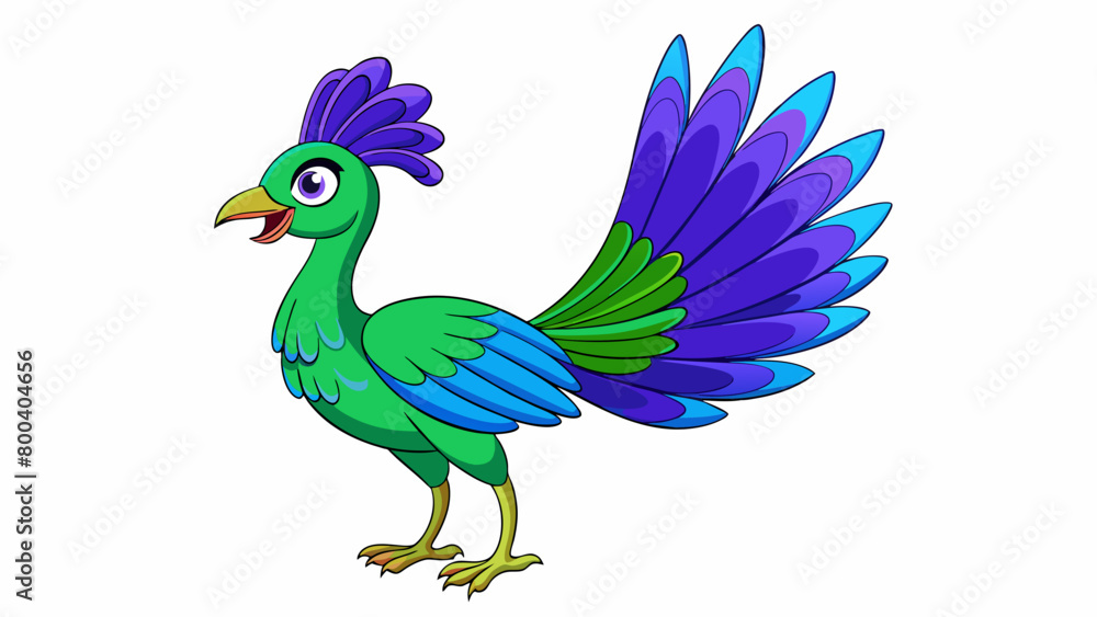 Poster a large majestic bird with a colorful fanshaped tail and a strong hooked beak. its vibrant feathers 