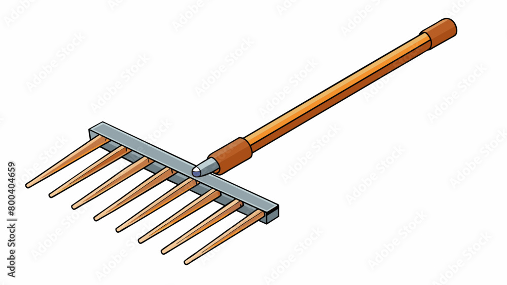 Poster A large durable rake with long narrow prongs for smoothing out rough patches and creating patterns in the sand.  on white background . Cartoon Vector.