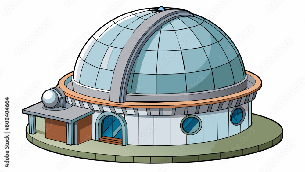 Poster A large domeshaped structure with a retractable roof and a powerful lens mounted on a rotating platform inside. Used by astronomers to observe and. Cartoon Vector.