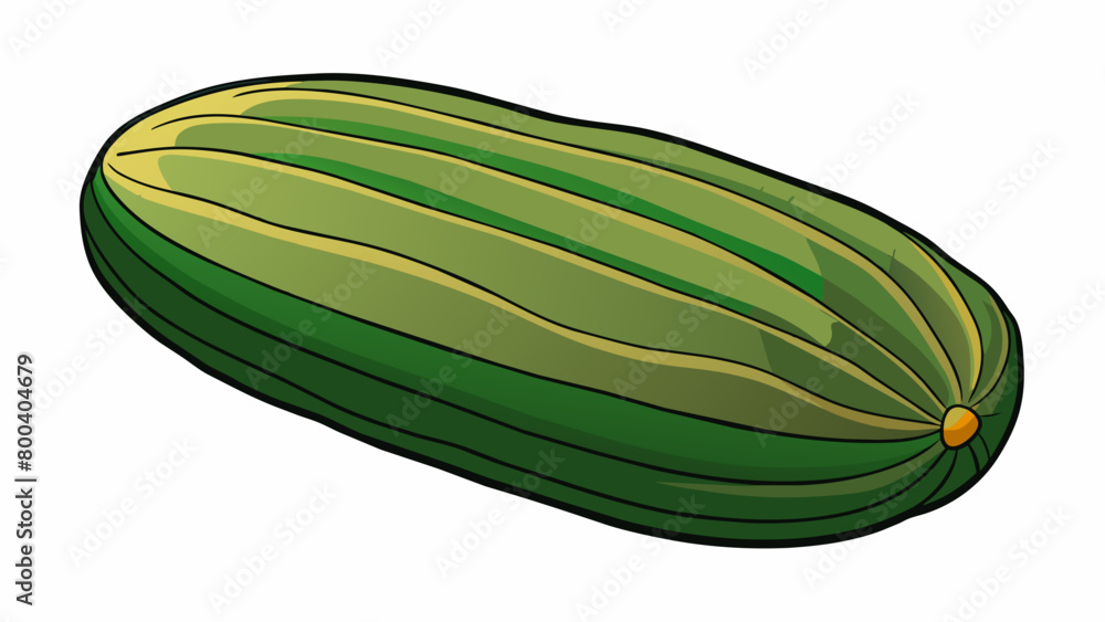 Sticker a large oblong vegetable with a dark green skin and a slightly irregular shape. its skin is covered 