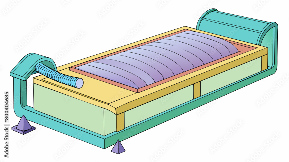 Poster A large rectangular machine with a curved platform for holding samples. The object being studied is a hair strand displaying its composition of icle. Cartoon Vector.