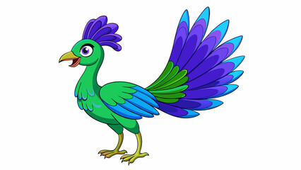 Obraz premium A large majestic bird with a colorful fanshaped tail and a strong hooked beak. Its vibrant feathers are a mix of deep blues greens and purples making. Cartoon Vector.