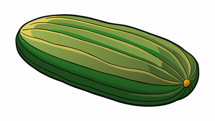 A large oblong vegetable with a dark green skin and a slightly irregular shape. Its skin is covered in faint golden stripes and its is thick and dense. Cartoon Vector.