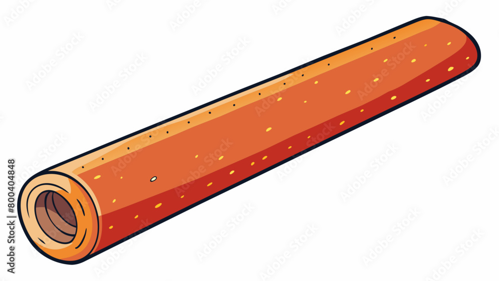 Poster a long tubular object with a smooth shiny exterior and visible specks of seasoning throughout. the e