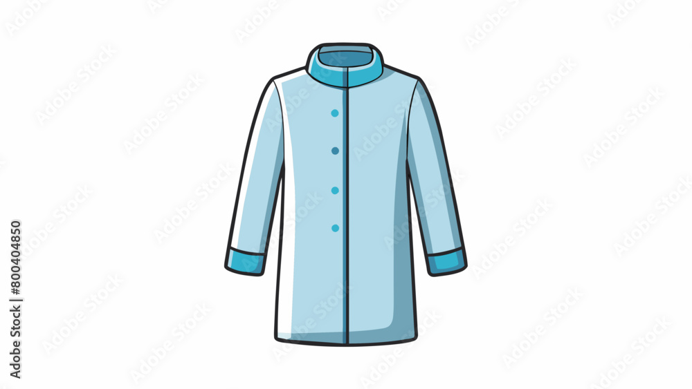 Poster a longsleeved lab coat in a pale blue color featuring a mandarin collar and snap button closures. it