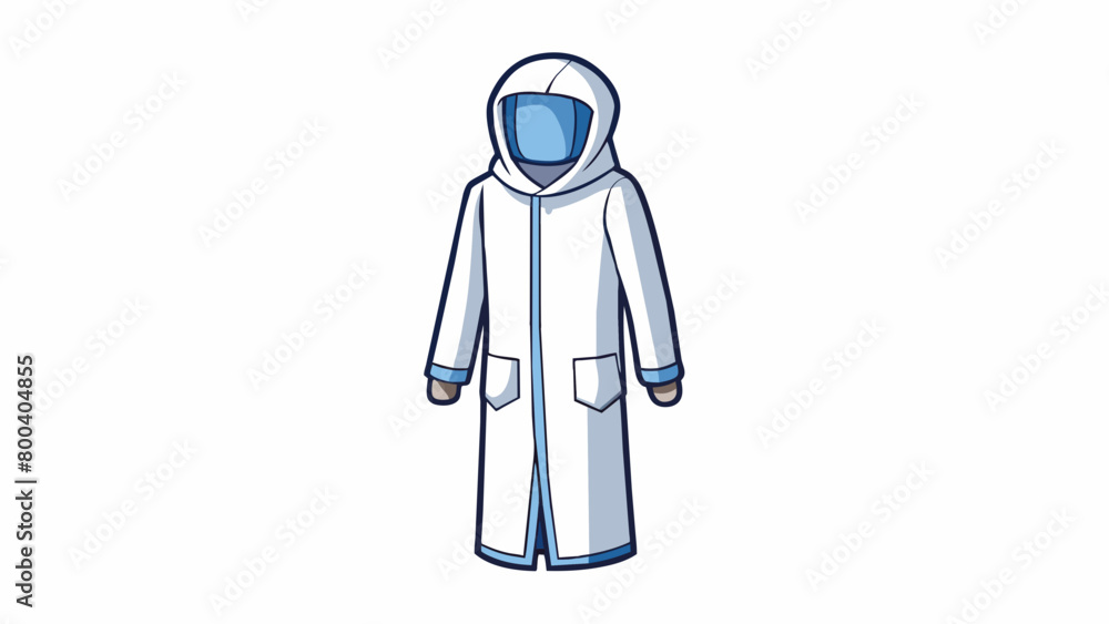 Poster A long white lab coat with a hood and elastic cuffs designed for providing fullbody coverage and protection. It is made of a fluidresistant and. Cartoon Vector.