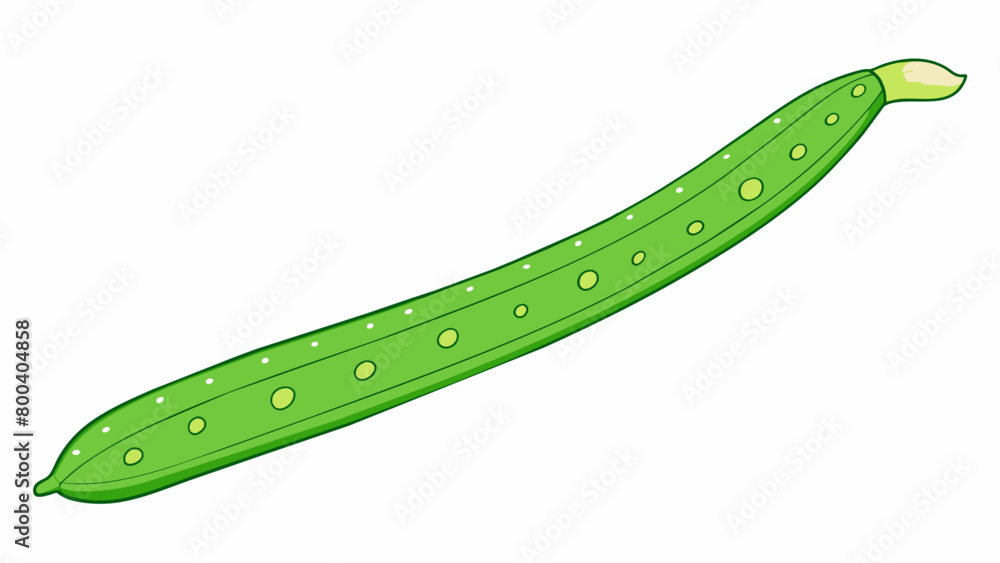 Poster A long thin vegetable with a bright green skin and a slightly curved shape. Its smooth exterior is interrupted by a few small white spots and its is. Cartoon Vector.