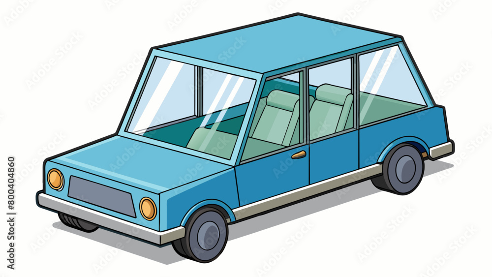 Aufkleber A low rectangularshaped vehicle with two seats facing forward and a small windshield at the front. It is powered by a small quiet engine and has a top. Cartoon Vector.
