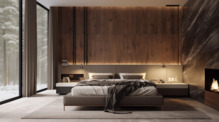 Modern Contemporary bedroom interior.